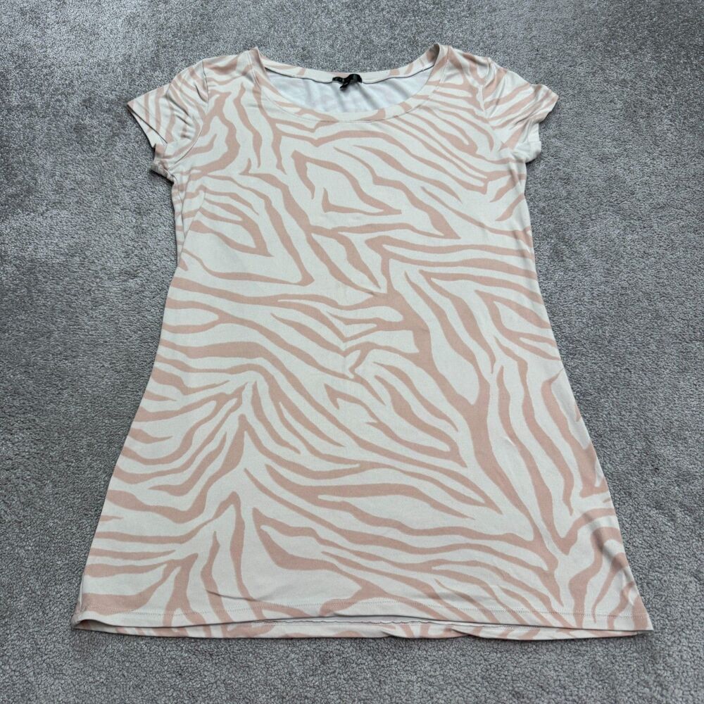 ART Intimates Zebra Mini T-Shirt Dress Womens Medium Beige Animal Print Casual